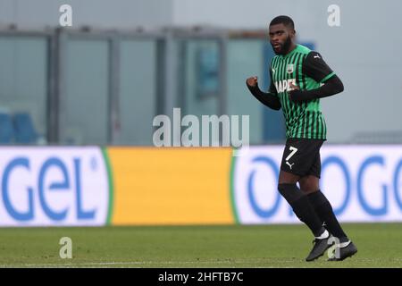 Fabrizio Zani,/LaPresse 6 Januar 2021 Reggio Emilia, Italien Sport Fußball Sassuolo vs Genua - Italienische Fußball-Meisterschaft Liga Serie A Tim 2020/21   Mapei Stadium im Bild: Boga Jeremy feiert Stockfoto