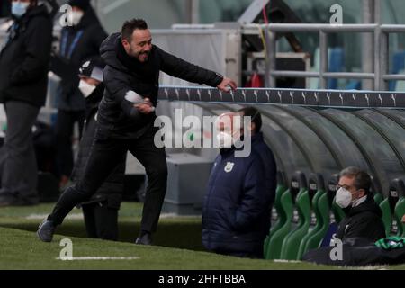 Fabrizio Zani,/LaPresse 6 Januar 2021 Reggio Emilia, Italien Sport Fußball Sassuolo vs Genua - Italienische Fußball-Meisterschaft Liga Serie A Tim 2020/21   Mapei Stadium im Bild: Roberto De Zerbi Stockfoto