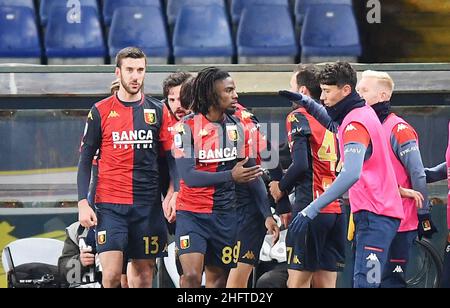 Foto LaPresse - Tano Pecoraro09 01 2021 Genova - (Italia)Sport CalcioGenua vs BolognaCampionato di Calcio Serie A Tim 2020/2021 - Stadio "Luigi Ferraris"nella foto: EsultanzaPhoto LaPresse - Tano Pecoraro09 Januar 2021 Stadt Genova - (Italien)Sport SoccerGenua vs BolognaItalienische Fußballmeisterschaft League A Tim 2020/2021 - "Luigi Ferraris" Stadion im Bild: Jubel Stockfoto