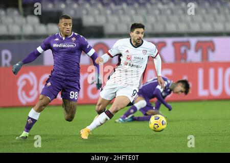 LaPresse - Jennifer Lorenzini 10 January 2021 Firenza (Italien) Sport Soccer Fiorentina - Cagliari Italienische Fußballmeisterschaft League A Tim 2020/ 2021 - "Artemio Franchi" Stadion im Bild: Igor, Simeone Stockfoto