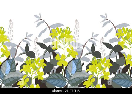 Vektor florales Nahtloses Muster, Rand. Horizontales Panorama-Design mit gelben Blüten. Stock Vektor