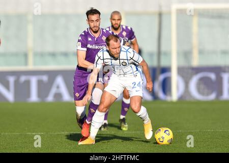 LaPresse - Jennifer Lorenzini 13. Januar 2021 Firenza (Italien) Sport Soccer Fiorentina - Inter Italian Football Cup 2020/2021 - achte Runde - "Artemio Franchi" Stadion im Bild: Eiksen, Castrovilli Stockfoto