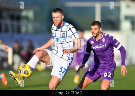 LaPresse - Jennifer Lorenzini 13. Januar 2021 Firenza (Italien) Sport Soccer Fiorentina - Inter Italian Football Cup 2020/2021 - achte Runde - "Artemio Franchi" Stadion im Bild: Skriniar Stockfoto