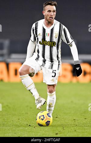 Marco Alpozzi/LaPresse 13. Januar 2021 Turin, Italien Sportfußball Juventus vs Sassuolo - Tim Cup 2020/2021 - Achtel bis Finale - Allianz Stadium auf dem Bild: Arthur (Juventus F.C.); Stockfoto