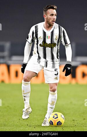 Marco Alpozzi/LaPresse 13. Januar 2021 Turin, Italien Sportfußball Juventus vs Sassuolo - Tim Cup 2020/2021 - Achtel bis Finale - Allianz Stadium auf dem Bild: Arthur (Juventus F.C.); Stockfoto