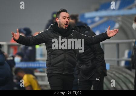 Massimo Paolone/LaPresse 17. Januar 2021 Reggio Emilia, Italien Sportfußball Sassuolo vs Parma - Italienische Fußballmeisterschaft League A Tim 2020/2021 - Mapei Stadion auf dem Bild: Roberto De Zerbi (U.S.Sassuolo) protestiert Stockfoto