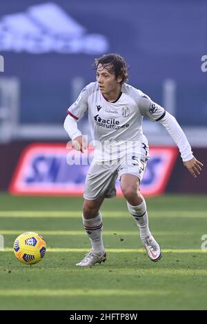 LaPresse - Fabio Ferrari 24. Januar 2021 Turin, Italien Sportfußball Juventus FC vs Bologna FC - Italienische Fußballmeisterschaft League A Tim 2020/2021 - Allianz Stadium im Bild:Emanuel Vignato Stockfoto