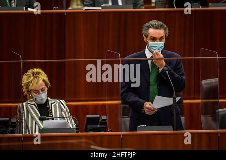 LaPresse - Claudio Furlan 26. Januar 2021 - Mailand(Italien) Treffen des Regionalrats der Lombardei auf dem Foto: Attilio Fontana Stockfoto