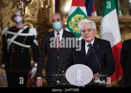 Foto Alessandro Di Meo/POOL Ansa/ LaPresse 02-02-2021 Roma Politica Quirinale - Dichiarazioni del Presidente della Repubblica Sergio Mattarella Nella foto Sergio Mattarella Alessandro Di Meo/POOL Ansa/ LaPresse 02-02-2021 Rom (Italien) Palast Quirinale - Präsident der Republik Sergio Mattarella im Bild Sergio Mattarella Stockfoto