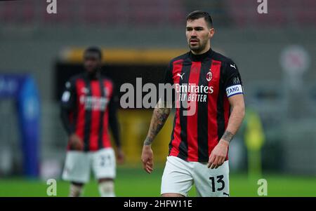 LaPresse - Spada 07 Februar , 2021 Mailand ( Italien ) Sport Soccer A.C. Mailand- Stagione 2020-2021 - Serie A Mailand vs Crotone im Bild: Alessio Romagnoli Stockfoto