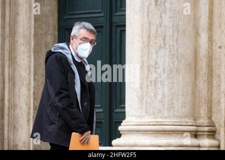 Mauro Scrobogna /LaPresse 10. Februar 2021&#xa0; Rom, Italien Konsultationen der Politischen Abgeordnetenkammer auf dem Foto: Maurizio Landini CGIL-Sekretär Stockfoto