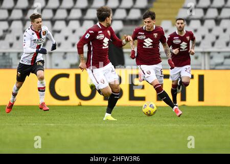 Marco Alpozzi/LaPresse 12. Februar 2021 Turin, Italien Sportfußball EXKLUSIV TURIN FC Turin gegen Genua - Italienische Fußballmeisterschaft Liga A Tim 2020/2021 - Olimpico Grande Torino Stadion. Im Bild: Daniele Baselli (FC Turin); Stockfoto