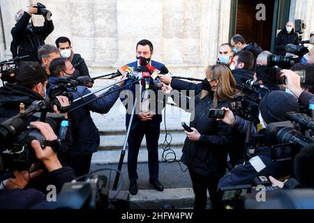 Mauro Scrobogna /LaPresse 15. Februar 2021&#xa0; Rom, Italien Politik Lega - punto stampa Nella foto: Il Leader della Lega Matteo Salvini durante consueto punto stampa delle H12,00 Stockfoto