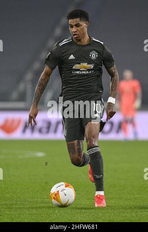 LaPresse - Marco Alpozzi 18. Februar 2021 Turin, Italien Sportfußball Real Sociedad vs Manchester United - UEFA Europa League 2020 2021- Runde von 32, 1st Teilstrecken im Bild: Marcus Rashford (Manchester United); Stockfoto