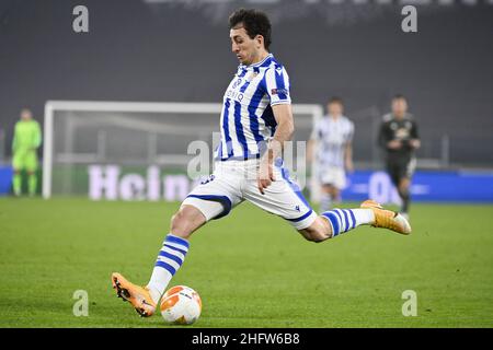 LaPresse - Marco Alpozzi 18. Februar 2021 Turin, Italien Sportfußball Real Sociedad vs Manchester United - UEFA Europa League 2020 2021- Runde von 32, 1st Teilstrecken im Bild: Mikel Oyarzabal (Real Sociedad); Stockfoto