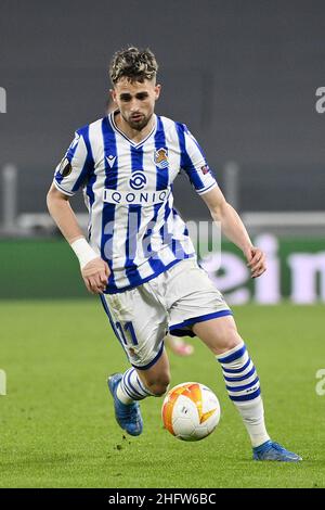 LaPresse - Marco Alpozzi 18. Februar 2021 Turin, Italien Sportfußball Real Sociedad vs Manchester United - UEFA Europa League 2020 2021- Runde von 32, 1st Beine im Bild: Adnan Januzaj (Real Sociedad); Stockfoto