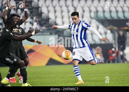 LaPresse - Marco Alpozzi 18. Februar 2021 Turin, Italien Sportfußball Real Sociedad vs Manchester United - UEFA Europa League 2020 2021- Runde von 32, 1st Beine im Bild: Andoni Gorosabel (Real Sociedad); Stockfoto