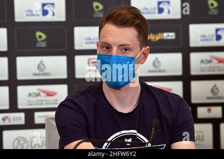 Gian Mattia D'Alberto - LaPresse 20. Februar 2021 Abu Dhabi (Vereinigte Arabische Emirate) Sport Cycling UAE Tour 2021 Pressekonferenz der besten Fahrer im Bild: Sam Bennett Stockfoto