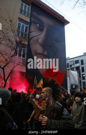 Cecilia Fabiano/LaPresse February 22 , 2021 Roma (Italien) News : Gedenkdemonstration für den jungen militanten Studenten Valerio Verbano der Linken im Pic : die jorit-Farbe von Verbano Stockfoto