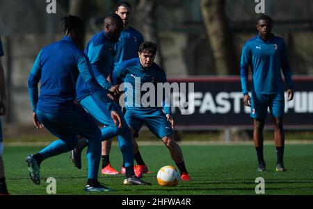 LaPresse - Spada Februar 24 , 2021 Carnago , Varese ( Italien ) Sport Soccer A.C. Mailand- Saison 2020-2021 - Europa League Milanello Sports Center - Trainingseinheit im Bild: Brahim Diaz Stockfoto