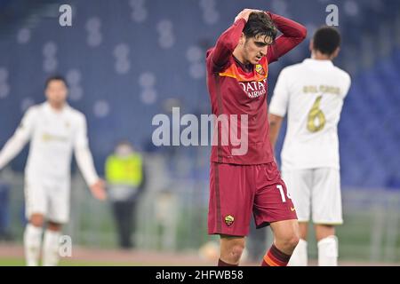 Fabio Rossi/AS Roma/LaPresse 25/02/2021 Rom (Italien) Sport Soccer Roma-Braga Runde von 32 , 2st Teilstrecken - Europa League 2020/2021 - Olympiastadion im Bild: Gonzalo Villar Stockfoto