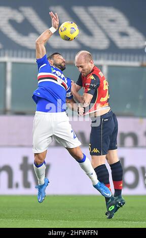 LaPresse - Tano Pecoraro 03 März 2021 Stadt Genua - (Italien) Sport Soccer Genua vs Sampdoria Italienische Fußballmeisterschaft Liga A Tim 2020/2021 - 'Luigi Ferraris' Stadion im Bild: quagliarella, masiello Stockfoto