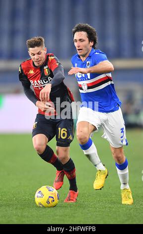 LaPresse - Tano Pecoraro 03 März 2021 Stadt Genua - (Italien) Sport Soccer Genua vs Sampdoria Italienische Fußball-Meisterschaft Liga A Tim 2020/2021 - 'Luigi Ferraris' Stadion im Bild: augello, zajc Stockfoto