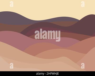 Gewellte Landschaft in minimalistischem Stil. Landschaft mit Hügeln. Boho Decor für Drucke, Poster und Innenarchitektur. Moderne Einrichtung aus der Mitte des Jahrhunderts. Trendstil. Stock Vektor