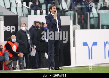 Foto LaPresse - Tano Pecoraro 06 03 2021 Torino - (Italia) Sport Calcio Juventus vs Lazio Campionato di Calcio Serie A Tim 2020/2021 - Stadio 'Allianz Stadium' nella foto: inzaghi simone Foto LaPresse - Tano Pecoraro 06. März 2021 Stadt Turin - (Italien) Sport Soccer Juventus vs Lazio Italienische Fußball-Meisterschaft Liga A Tim 2020/2021 - Allianz Stadium im Bild: inzaghi simone Stockfoto