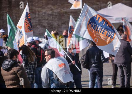 Mauro Scrobogna/LaPresse 10. März 2021  Rom, Italien Nachrichten Protest der Mehrwertsteuerarbeiter in Rom auf dem Foto: Demonstration auf der Piazza del Popolo Stockfoto