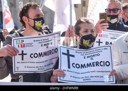 Mauro Scrobogna/LaPresse 10. März 2021  Rom, Italien Nachrichten Protest der Mehrwertsteuerarbeiter in Rom auf dem Foto: Demonstration auf der Piazza del Popolo Stockfoto
