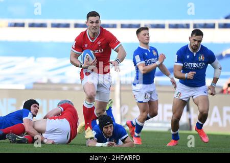 Foto Alfredo Falcone - LaPresse 13/03/2021 Roma ( Italia) Sport Rugby Italia - Galles 6 Nazioni - Stadio Olimpico di Roma Nella foto:GEORGE NORTH Foto Alfredo Falcone - LaPresse 13/03/2021 Roma (Italien) Sport Rugby Italia - Galles Six Nations - Olimpico Stadium of Roma im Bild:GEORGE NORTH Stockfoto