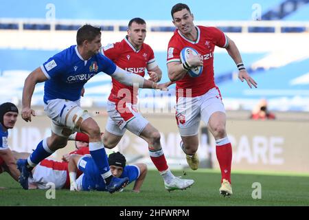 Foto Alfredo Falcone - LaPresse 13/03/2021 Roma ( Italia) Sport Rugby Italia - Galles 6 Nazioni - Stadio Olimpico di Roma Nella foto:GEORGE NORTH Foto Alfredo Falcone - LaPresse 13/03/2021 Roma (Italien) Sport Rugby Italia - Galles Six Nations - Olimpico Stadium of Roma im Bild:GEORGE NORTH Stockfoto