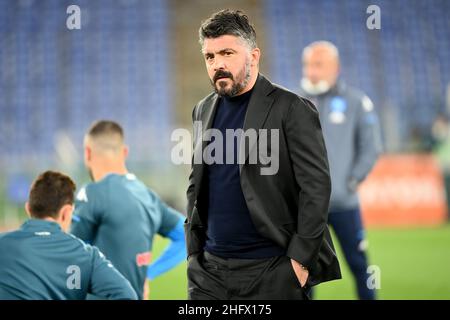 Alfredo Falcone - LaPresse 21/03/2021 Roma (Italien) Sport Soccer Roma - Napoli Italienische Fußballmeisterschaft League A Tim 2020 2021 - Olimpico Stadion von Roma im Bild:gennaro gattuso Stockfoto