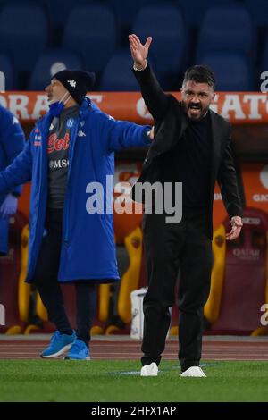 Alfredo Falcone - LaPresse 21/03/2021 Roma (Italien) Sport Soccer Roma - Napoli Italienische Fußballmeisterschaft League A Tim 2020 2021 - Olimpico Stadion von Roma im Bild:gennaro gattuso Stockfoto