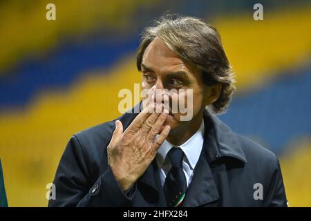 Massimo Paolone/LaPresse 25. März 2021 Parma, Italien Sportfußball Italien vs. Nordirland - European Qualifiers FIFA World Cup Qatar 2022 - Ennio Tardini Stadion im Bild: Roberto Mancini (Italia) schaut auf Stockfoto