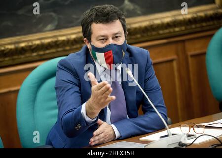 Roberto Monaldo / LaPresse 31-03-2021 Rom (Italien) Pressekonferenz von Lega Party im Bild Matteo Salvini Stockfoto