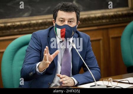 Roberto Monaldo / LaPresse 31-03-2021 Rom (Italien) Pressekonferenz von Lega Party im Bild Matteo Salvini Stockfoto