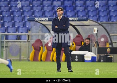 Fabio Rossi/AS Roma/LaPresse 15/04/2021 Rom (Italien) Sport Soccer Roma- Ajax Runde von 8 , 2st Bein - Europa League 2020/2021 - Olympiastadion im Bild: Paulo Fonseca Stockfoto