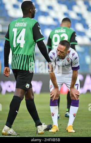 Massimo Paolone/LaPresse 17. April 2021 Reggio Emilia, Italien Sportfußball Sassuolo vs Fiorentina - Italienische Fußballmeisterschaft Liga A Tim 2020/2021 - Mapei Stadion im Bild: Franck Ribery (ACF Fiorentina) mit Kopf nach unten Stockfoto