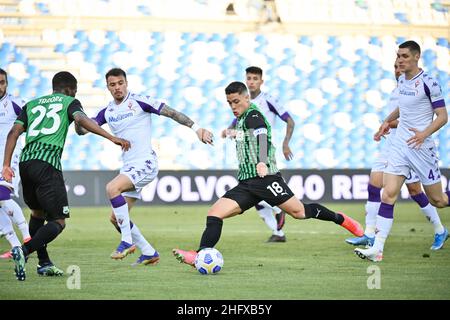 Massimo Paolone/LaPresse 17. April 2021 Reggio Emilia, Italien Sportfußball Sassuolo vs Fiorentina - Italienische Fußballmeisterschaft League A Tim 2020/2021 - Mapei Stadion im Bild: Giacomo Raspadori (U.S.Sassuolo) in Aktion Stockfoto