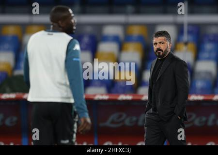 Alessandro Garofalo/LaPresse 18. April 2021 Neapel, Italien Sportfußball Napoli vs Internazionale - Italienische Fußballmeisterschaft League A Tim 2020/2021 - Diego Armando Maradona Stadion. Im Bild: Gennaro Gattuso Trainer (SSC Napoli) Stockfoto