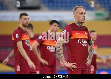 Foto Alfredo Falcone - LaPresse 22/04/2021 Roma ( Italia) Sport Calcio Roma - Atalanta Campionato di Calcio Serie A Tim 2020 2021 - Stadio Olimpico di Roma Nella foto:rick Karsdorp Foto Alfredo Falcone - LaPresse 22/04/2021 Roma (Italien) Sport Soccer Roma - Atalanta Italienische Fußball-Meisterschaft Liga A Tim 2020 2021 - Olimpico Stadium of Roma im Bild:rick karsdorp Stockfoto