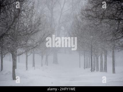 MONTREAL, QUEBEC, KANADA: Ein leerer Stadtpark wird in Montreal, Quebec, Kanada, Montag, 17. Januar, 2022. Foto Graham Hughes/Freelance Stockfoto