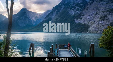 Der Königssee im Berchtesgadener Land im Sommer, Blick von oben Stockfoto