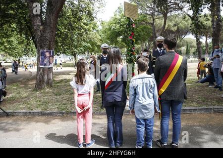 Cecilia Fabiano/ LaPresse Mai 23 , 2021 Rome (Italy) News die Bürgermeisterin von Rom, Virginia Raggi, interveniert bei der Gedenkfeier zum 29th. Jahrestag des Massakers von Capaci im Pic: Der Zeremonie im Falcone und Borsellino Park Stockfoto