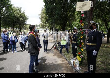 Cecilia Fabiano/ LaPresse Mai 23 , 2021 Rome (Italy) News die Bürgermeisterin von Rom, Virginia Raggi, interveniert bei der Gedenkfeier zum 29th. Jahrestag des Massakers von Capaci im Pic: Der Zeremonie im Falcone und Borsellino Park Stockfoto