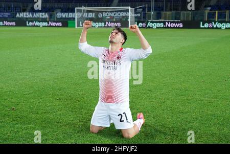 LaPresse - Spada Mai 23 , 2021 Bergamo ( Italien ) Sport Soccer A.C. Mailand - Saison 2020-2021 - Serie A Atalanta vs Milan im Bild: Die Spieler von Mailand feiern die Eroberung der Qualifikation in der Champions League, Brahim Diaz Stockfoto