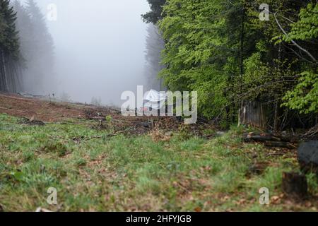 Foto Piero Cruciatti / LaPresse24/05/2021 Stresa, ItalienCronacaPiemonte, incidente funivia Stresa-Mottarone: il day afterNella foto: la zona dell&#X2019;incidente della funivia Foto Piero Cruciatti / LaPresseMai 24, 2021 Stresa, ItalienNachrichtenItalien unter Schock, als 14 Menschen bei einem Seilbahnunfall in der Nähe des MaggioreesAuf dem Foto: Der Unfall Stockfoto