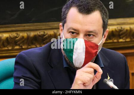 Mauro Scrobogna /LaPresse 25. Mai 2021&#xa0; Rom, Italien Politik Lega - Made in Italy Nahrungsmittelverteidigung auf dem Foto: Der Führer der Lega Matteo Salvini während der Präsentation der Initiativen der Liga zur Verteidigung des Made in Italy des Agrar- und Lebensmittelsektors Stockfoto